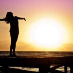 woman, girl, freedom, happy, sun, silhouette, sunrise, beach, sunset, nature, dusk, dawn, twilight